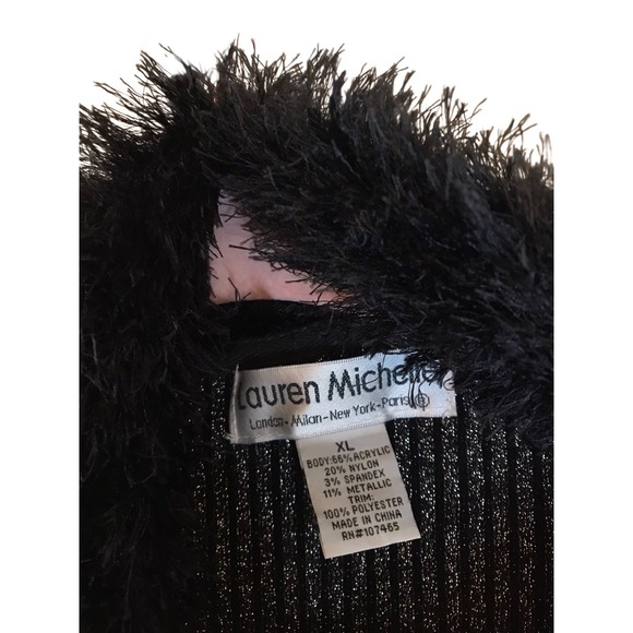 LAUREN MICHELLE FUR TRIM Cardigan Black Silver‎ Adorable XL 3/4 sleeves Gorgeous - Picture 3 of 4